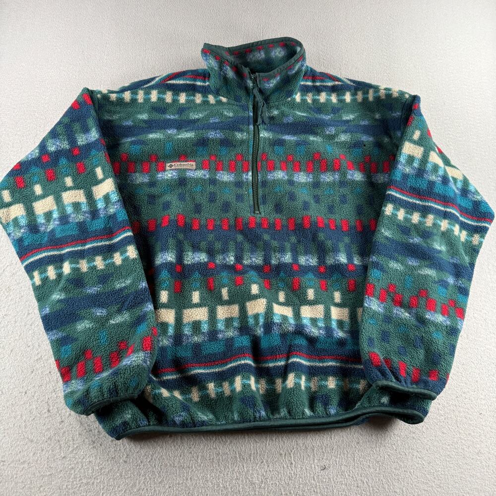 Vintage Columbia Women XL Fleece Pullover 1/4 Zip Geometric Made USA 90s